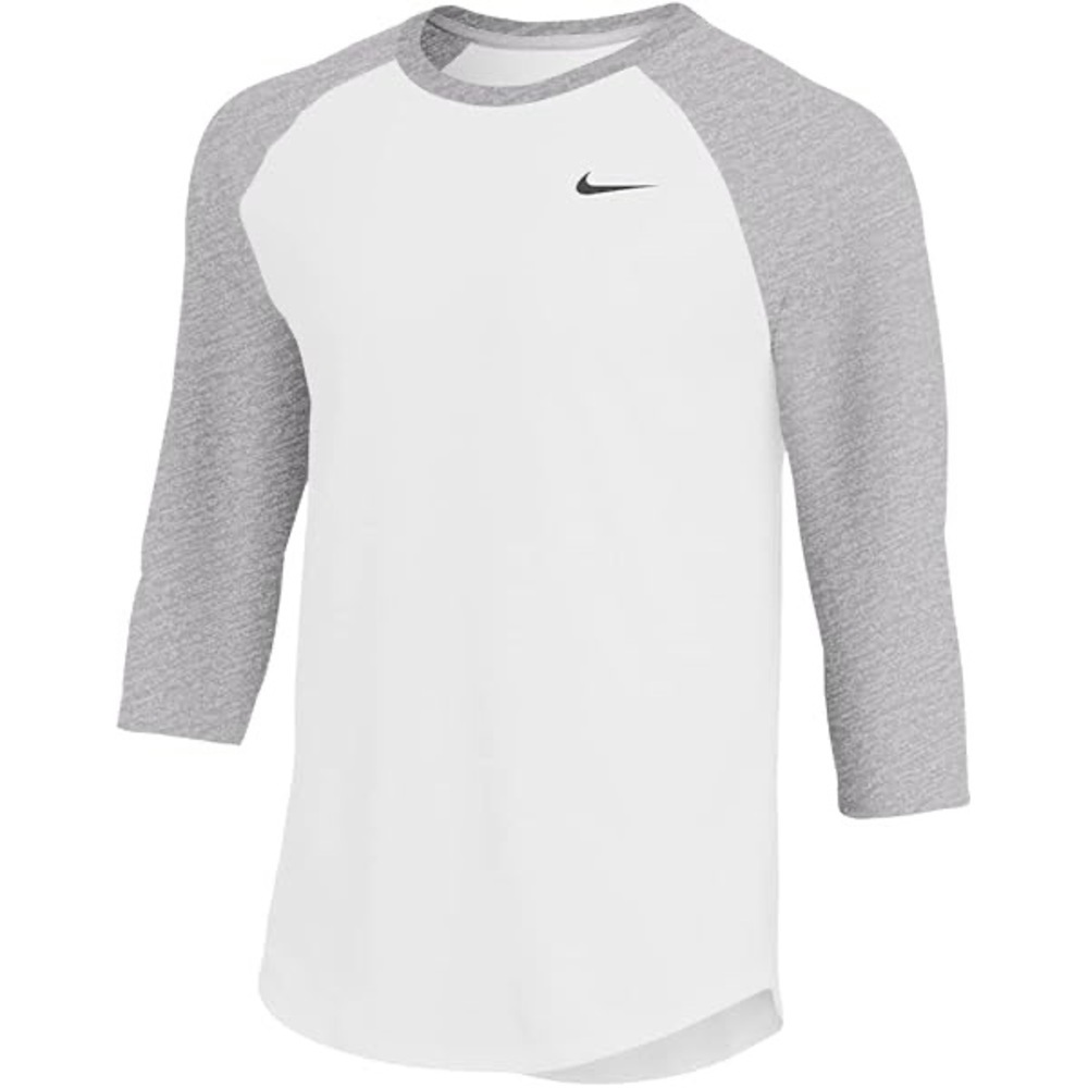 Nike Dri-FIT 3/4 sleeve raglan baseball tee in White and Gray